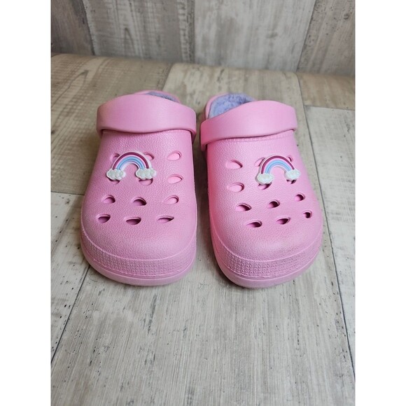 Capelli New York Kids Clogs Pink with Rainbow Charm Fuzzy Lined Size 12/13 Girls - Picture 3 of 7